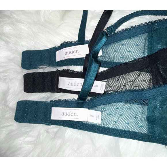 3 Auden Balconette Coverage Unlined Bras Lace Underwire Womens 34A Teal Black - Picture 6 of 7